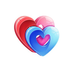 Layered 3D Hearts Red Pink Blue and Light Blue love romance isolated on a transparent background