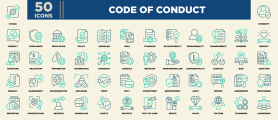 Code Of Conduct Icon Set Line Blue