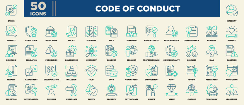 Code Of Conduct Icon Set Line Blue