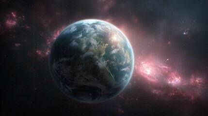 Fototapeta premium A stunning view of Earth surrounded by cosmic clouds and stars in deep space