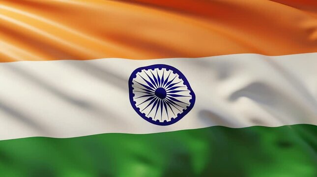 Waving National Flag of India Fluttering in Wind