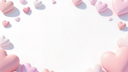 Soft Pink Hearts on White Background, Valentine's Day Theme