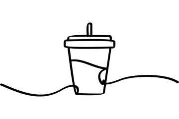 Illustration of a continuous line design on a drink cup icon. An interesting abstract line art design.