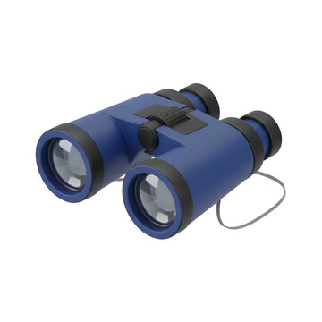 Blue Binoculars with Black Eyepieces and Strap.