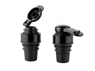 Black plastic bottle pourer isolated on transparent background