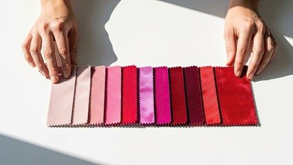 Fabric swatches, red and pink shades, design, fashion, interior textile, color choice