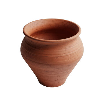 Traditional handmade terracotta clay pot or ceramic vessel, PNG with alpha channel for kitchenware graphics