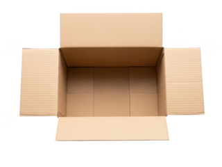 Open cardboard box isolated on transparent background