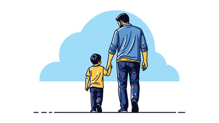 Father and son holding hands walking together.