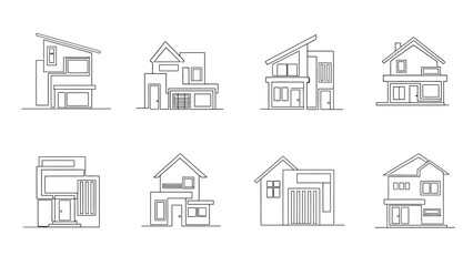 Collection of Diverse Architectural House Designs in Sketch Style.