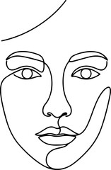 Minimal One Line Face Art Abstract Woman Portrait Continuous Line Drawing, Abstract One Line Face Minimal Portrait Continuous Line Art Illustration