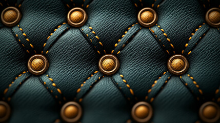Fototapeta premium Dark navy blue quilted leather upholstery with gold studs