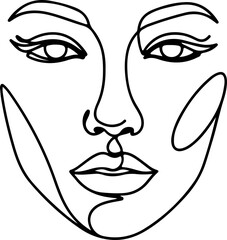 Minimal One Line Face Art Abstract Woman Portrait Continuous Line Drawing, Abstract One Line Face Minimal Portrait Continuous Line Art Illustration