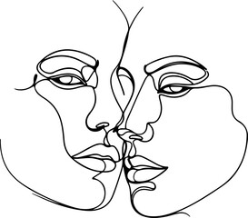 Minimal One Line Face Art Abstract Woman Portrait Continuous Line Drawing, Abstract One Line Face Minimal Portrait Continuous Line Art Illustration