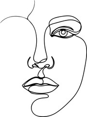 Minimal One Line Face Art Abstract Woman Portrait Continuous Line Drawing, Abstract One Line Face Minimal Portrait Continuous Line Art Illustration