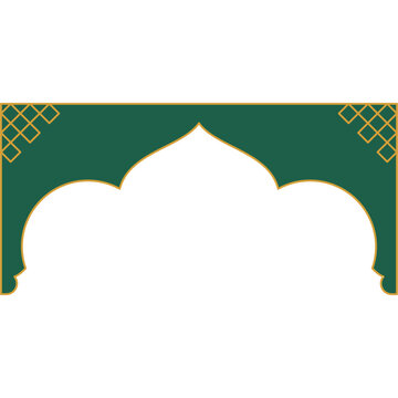 Elegant Traditional Eastern Green Arch with Ornate Golden Border and Intricate Geometric Patterns Illustration