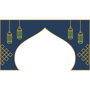 Beautiful Islamic Mosque Dome Archway with Golden Hanging Lanterns for Festive Celebration Illustration