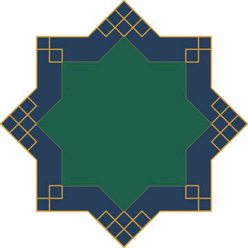 Traditional Islamic Geometric Star Shape Pattern with Rich Green and Blue Ornament Illustration