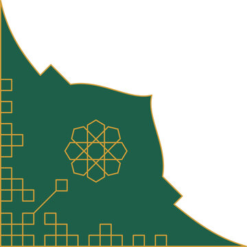 Dark Green and Golden Elegant Traditional Islamic Geometric Pattern Corner Decoration Frame Element Illustration