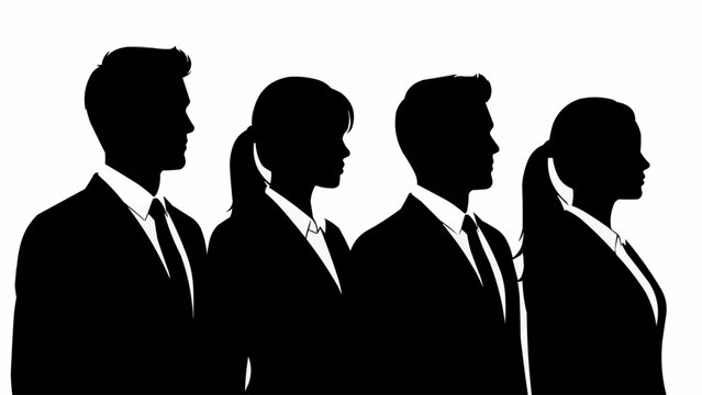 Silhouette of diverse business professionals standing together in a line. - Powered by Adobe
