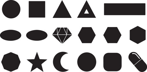 Black geometric shapes on white background