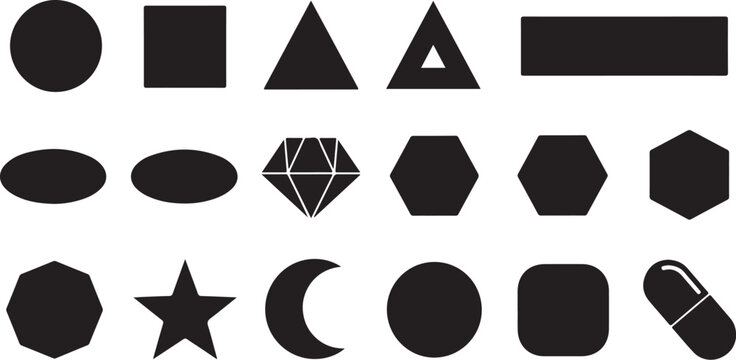 Black geometric shapes on white background