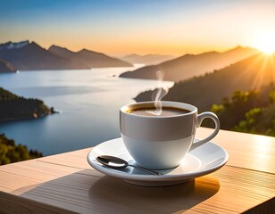 Scenic coffee at sunrise