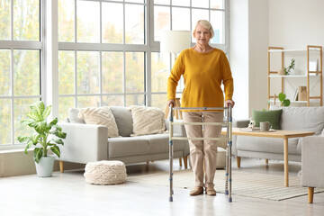 Senior woman with walker at home