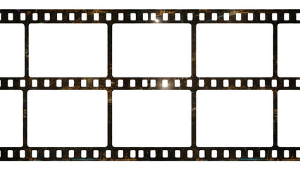 Fototapeta premium Vintage film strip border with empty frames, retro 35mm movie negative overlay, aged cinematic photo reel with transparent background