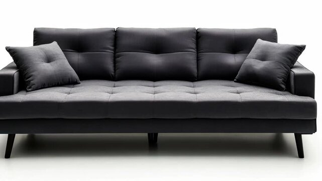 Stylish Black Futon Sofa Bed with Pillows for Modern Living.