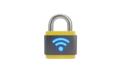 Secure Wi-Fi Padlock with Glowing Blue Signal Icon