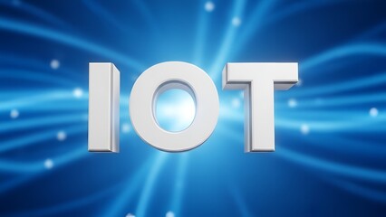 Internet of Things concept depicted with a 3D rendered IOT word on blue background