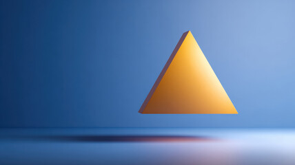 A modern yellow triangle floating on a blue surface, casting a shadow