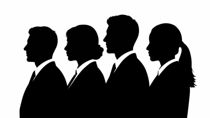 Silhouette of four professionals standing in a line.