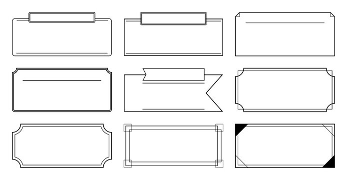 Header Label Frames Set of 9, Black Outline Vector Collection