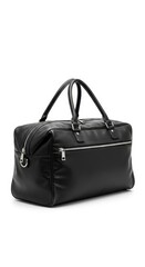 Naklejka premium Stylish black leather travel bag against a clean background for sophisticated getaways