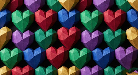  Modern geometric low poly paper heart pattern background
