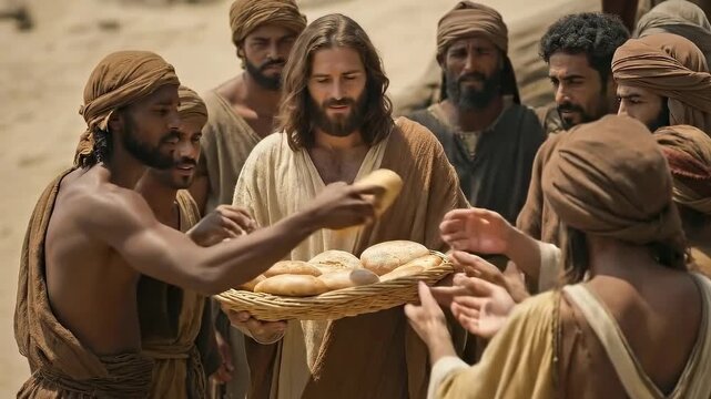 Jesus Christ Distributing Bread to the Multitude Miracle
