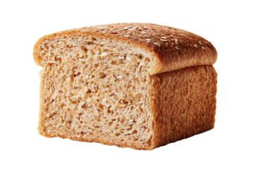 Sesame seed bread loaf cut in half isolated on a transparent background seeds
