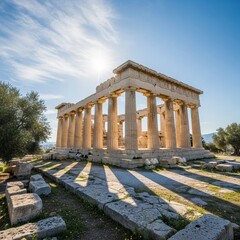 Fototapeta premium Sun-drenched ruins: Exploring the architectural marvel of an ancient greek temple
