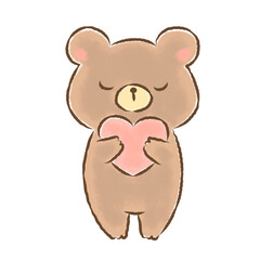 ハートを大事に抱きしめるクマのイラスト