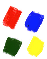Set of Primary Paint Colors Brush Strokes on Transparent Background"