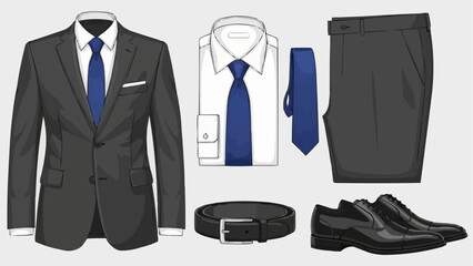 Formal Menswear Collection Featuring Suit and Accessories.