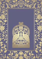 peacocks, feathers ,wedding card design, royal India	