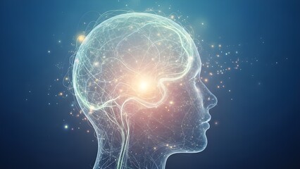 Glowing Human Head Profile with Digital Brain and Abstract Neural Network Concept