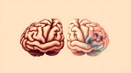 hemispheres. Illustration of a human brain split into logical geometric patterns and creative fluid brushstrokes. wellbeing guides.