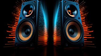 High-quality audio speakers with vibrant light effects in a lively music environment during a nighttime event