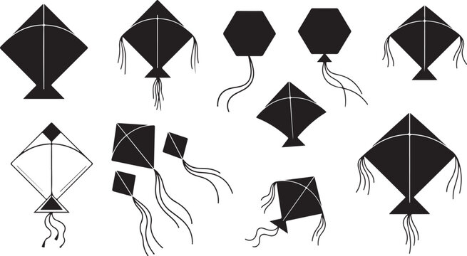 Collection of Diverse Indian Kite Silhouette Shapes

Traditional Fighter Kites Silhouette for Makar Sankranti

Patang Silhouette Set for Indian Cultural Festivals

Uttarayan Kite Festival Silhouette V