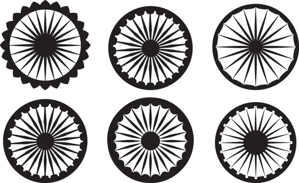 Ashoka Chakra Silhouette Indian National Symbol

Wheel of Dharma Silhouette Vector Design

Indian Flag Center Wheel Silhouette Graphic

Ashoka Chakra Icon for Republic Day Projects