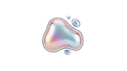Abstract Iridescent Blob with Droplets on White Background